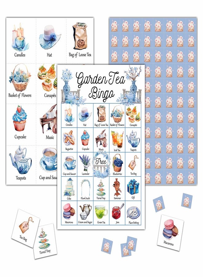 KFNER Garden Tea Bingo Game - Tea Party Bingo Card - 24 Players Bingo Game Set Indoor Outdoor Activities - Tea Party, Bridal Shower, Birthday Party Favors Supplies -A05 - Image 1